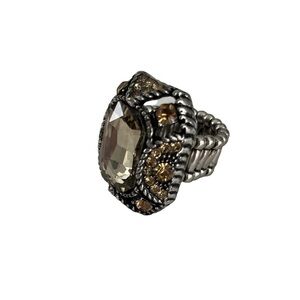 Vintage Cocktail Adjustable Ring Stunning Glamour Silvertone and Amber